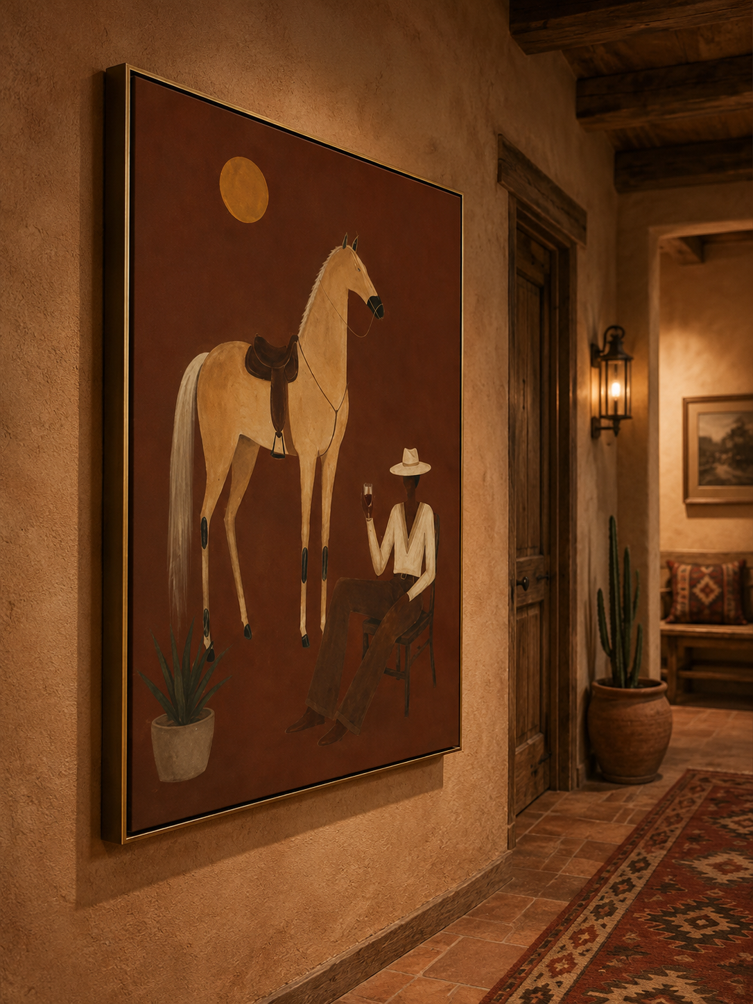 Surrealist Vintage Horse And Gentleman Painting Original Canvas Wall Art For Modern Home Office Decor