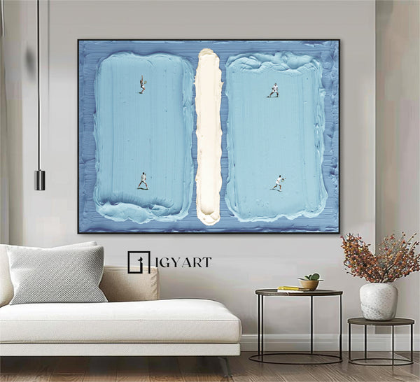 tennis art green tennis court art Blue tennis 3D textured impasto art