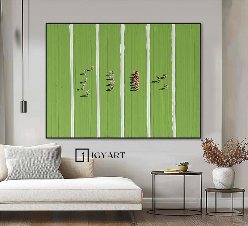 Green abstract art Large Green Textured Painting on Canvas Green Minimalist Wall Art Green Football Sports Oil Painting