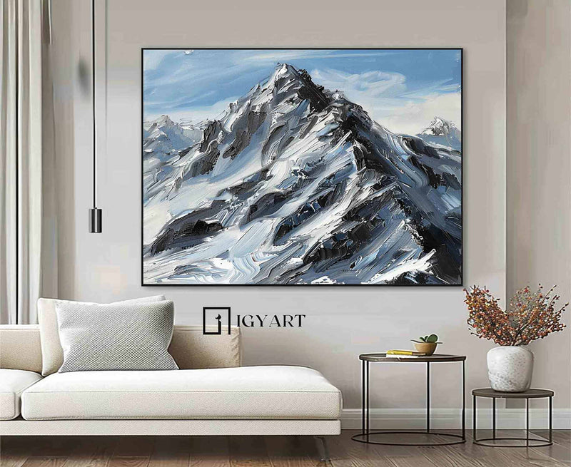 Snow Mountain Wall Art Large Original 3D White Mountain Painting Snow Mountain Painting Skiing Art