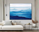 Large mountain painting blue painting of the mountains Large blue abstract art blue mountains artwork