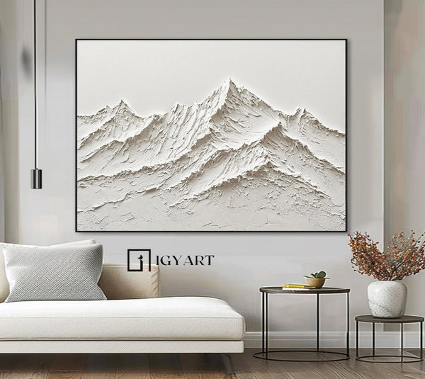 white Snow mountain painting white textured wall art white plaster art