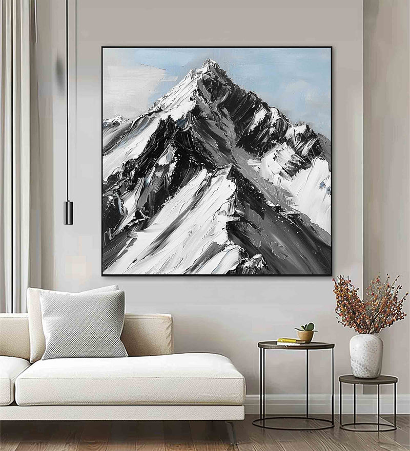 Mountain Painting Black and white Mountain Abstract art Black and white Mountain textured wall art 