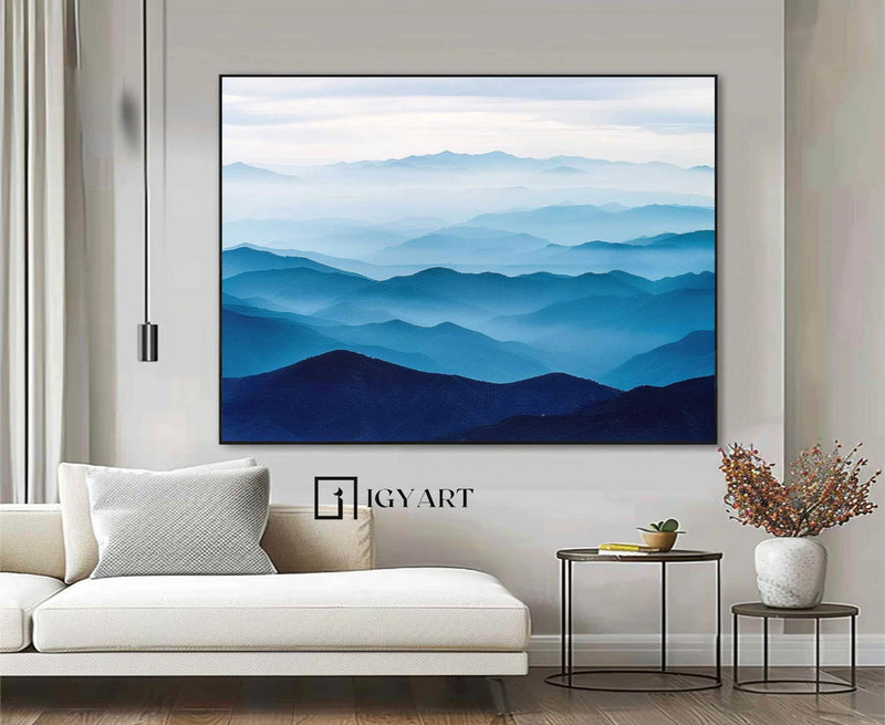 Large blue abstract art blue mountain landscape art Large mount paintings mountain wall art 