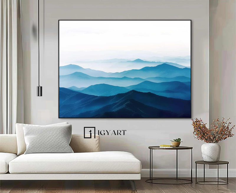 Large blue abstract art blue mountain landscape art Large mount paintings mountain wall art 