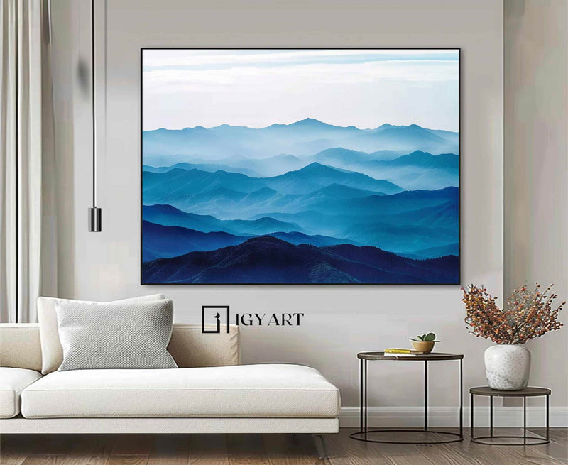 Large mountain painting mountain landscape painting Large blue abstract art blue mountains artwork