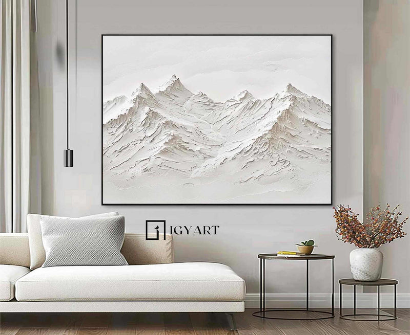 mountain painting white Snow mountain painting white Snow mountain textured wall art