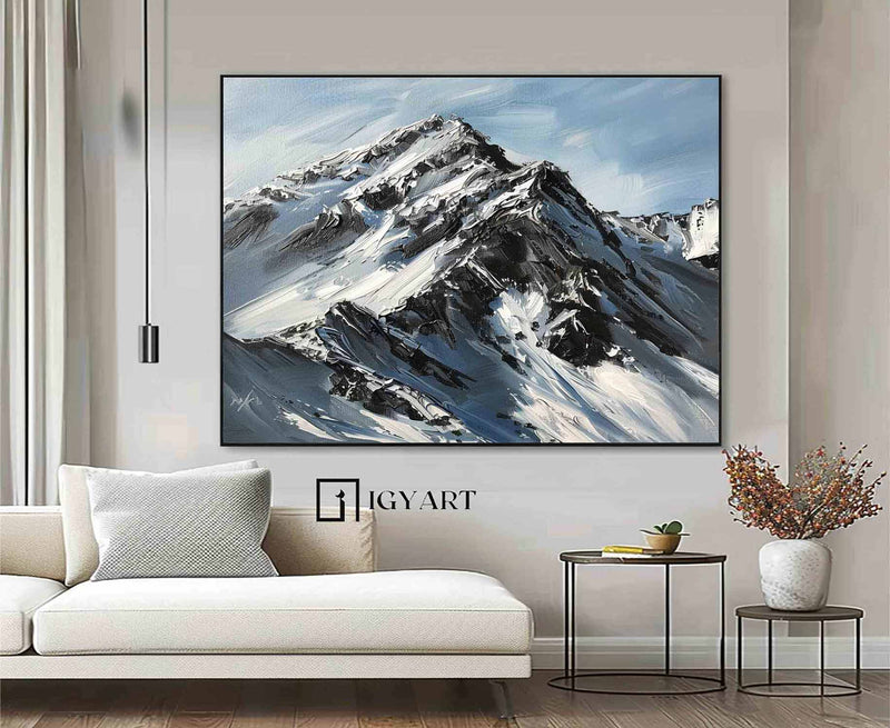 Snow Mountain Wall Art Large Original 3D White Mountain Painting Snow Mountain Painting Skiing Art