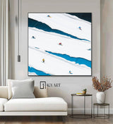 Skier Painting 3D Skiing Sport Art Textured Wall Art Personalized Gift For Skiers White Snowboards Painting 