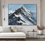 Large Original 3D White Mountain Painting Snow Mountain Wall Art Snow Mountain Painting Skiing Ar