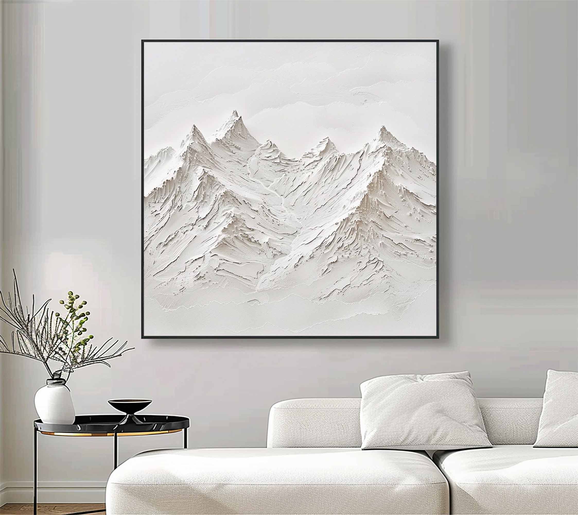 Large White 3D Textured Painting White Snow mountain painting