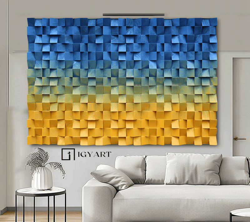 Blue Sculptured art Painting Wood carving wall art Art sculpture Textured Wall Decor Abstract 3D Textured Wall Art