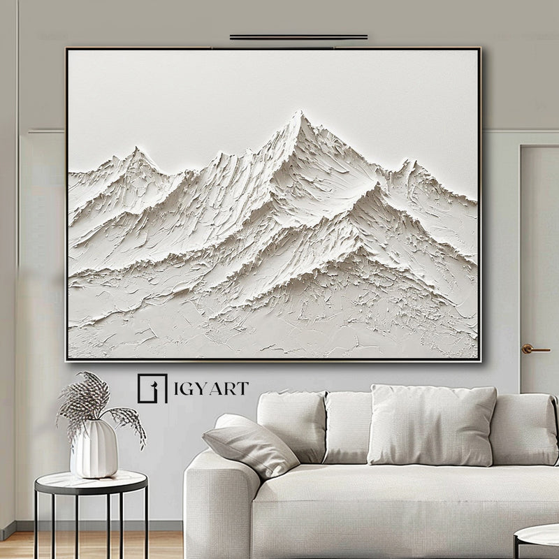 white Snow mountain painting white textured wall art white plaster art