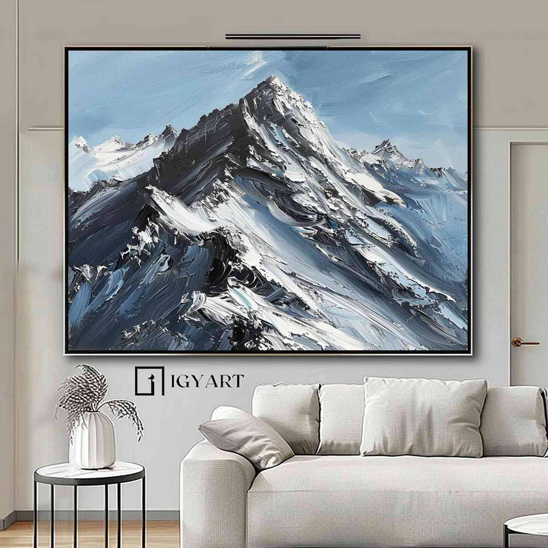 Large Original 3D White Mountain Painting Snow Mountain Wall Art Snow Mountain Painting Skiing Ar