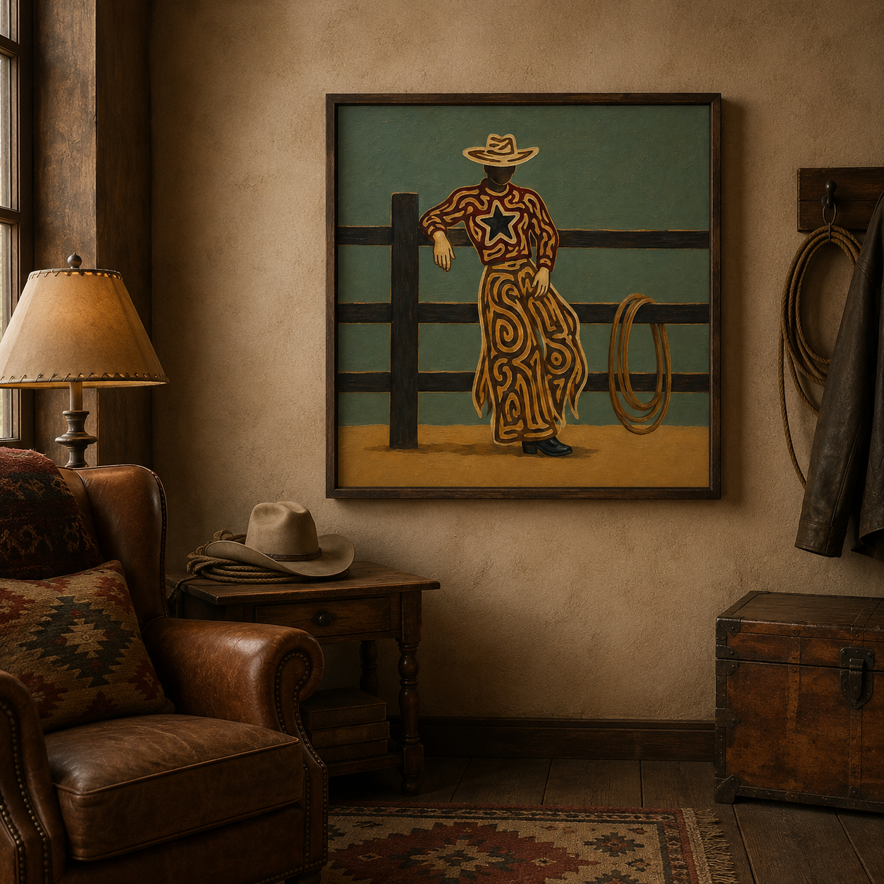 Cowboy Leaning On Fence Art, Western Ranch Decor Painting, Rustic Cowboy Wall Art,Western Lifestyle Canvas