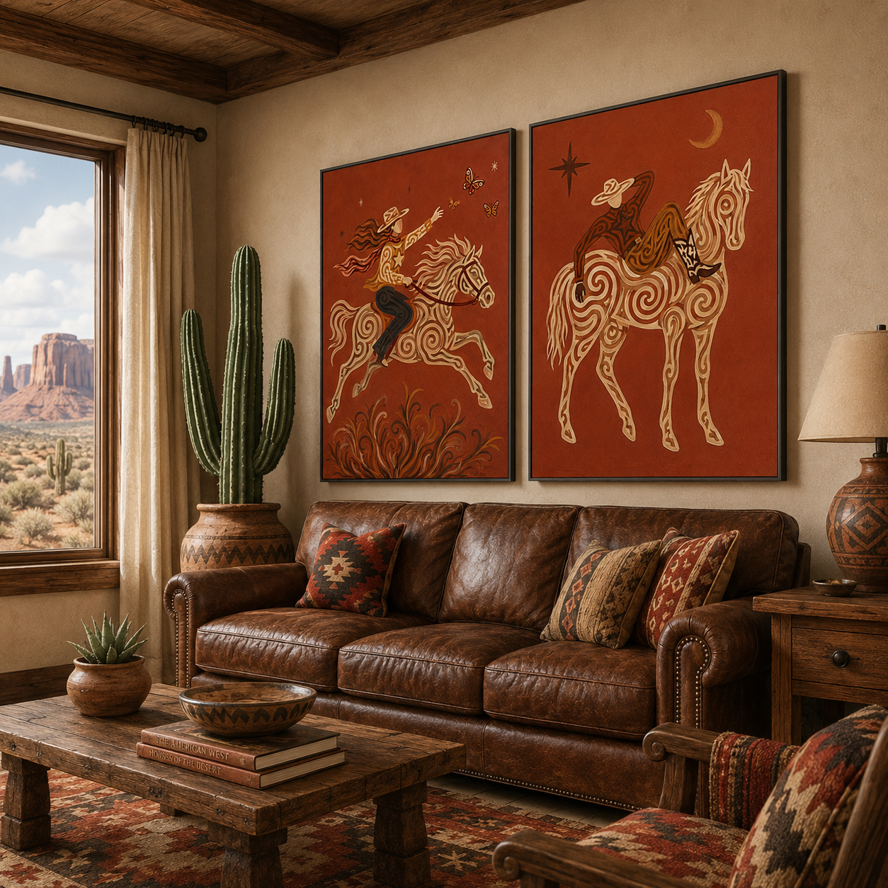 Western Cowboy Wall Art, Rustic Red Horse Canvas, Boho Equestrian Art, Vintage Cowboy Aesthetic, Set Of 2 Western Room Decor