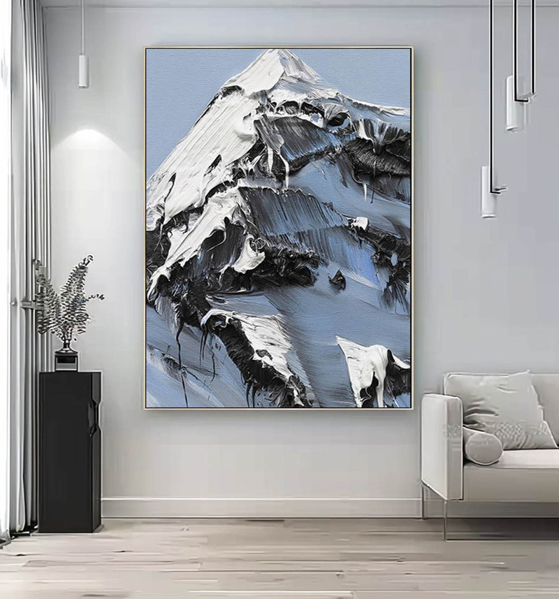 Black and White Snow mountain painting Snow mountain Abstract Painting Black and White mountain landscape painting