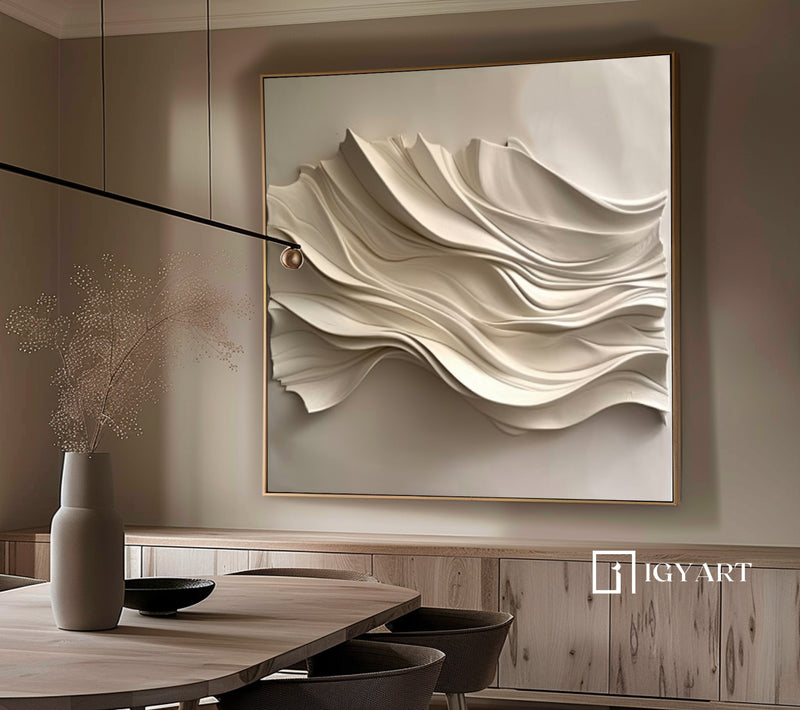 Wood carving wall art Beige Sculptured art 3D Textured Wall Decor 