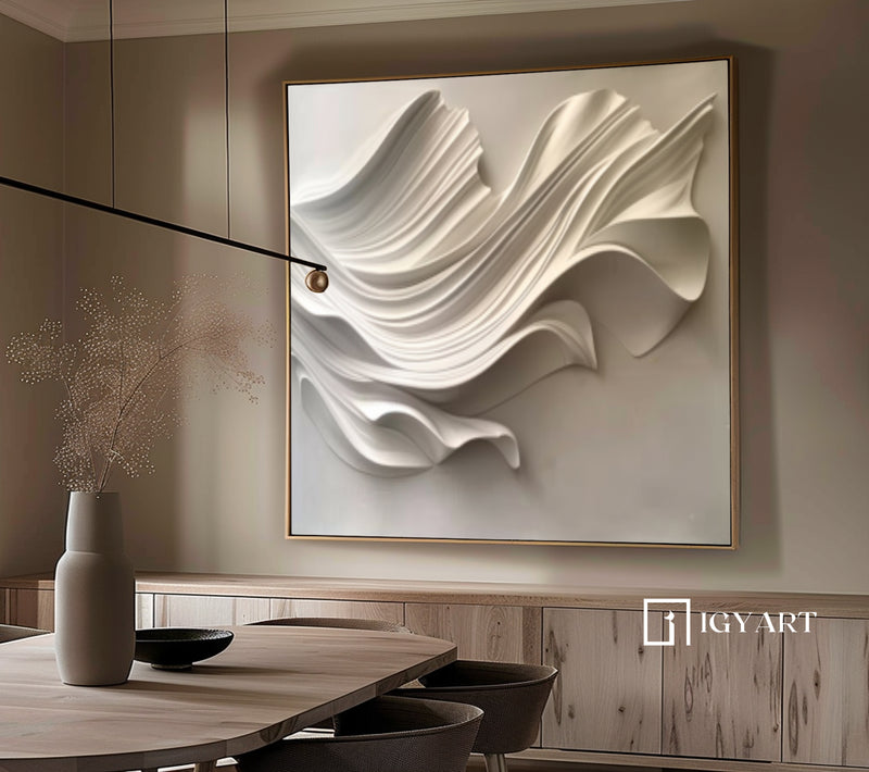 Beige Sculptured art Wood carving wall art 3D Textured Wall Decor 
