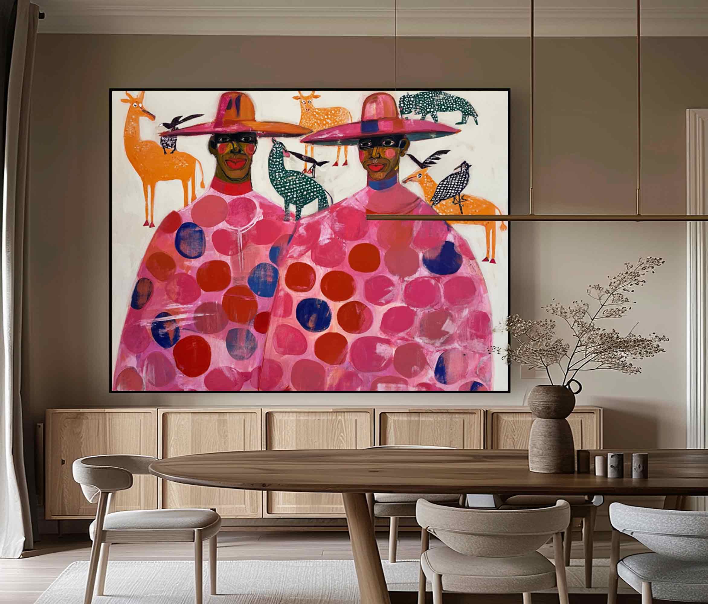 Abstract colorful people painting contemporary figure art Pink figure painting