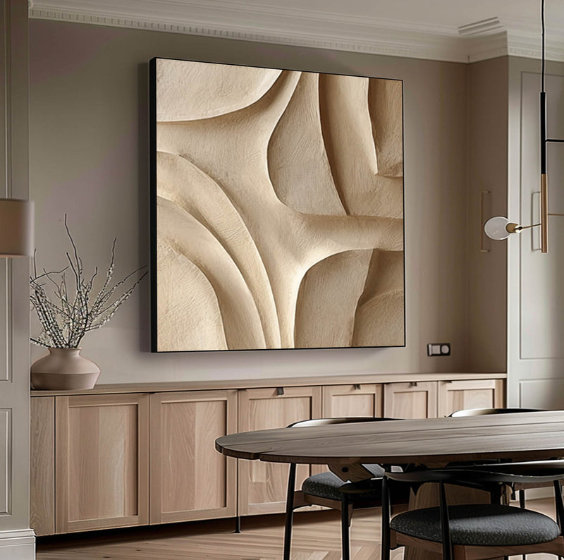 Wood carving wall art Beige Sculptured art Wooden wall decor