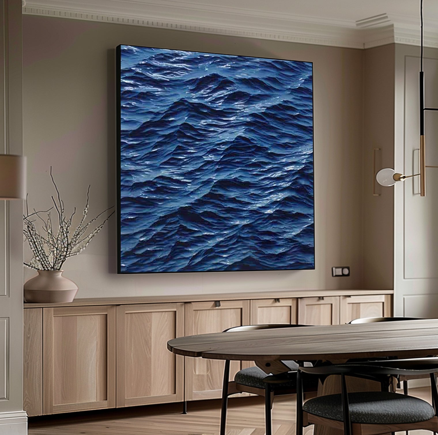 Wood carving wall art Sculptured wall art blue ocean wave texture art