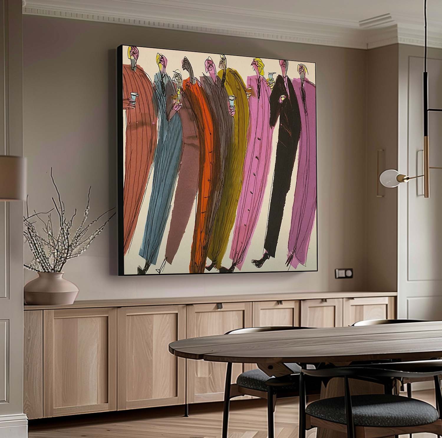 Modern Abstract Party Painting - Mid-Century Fashion Illustration Wall Art for Dining Decor