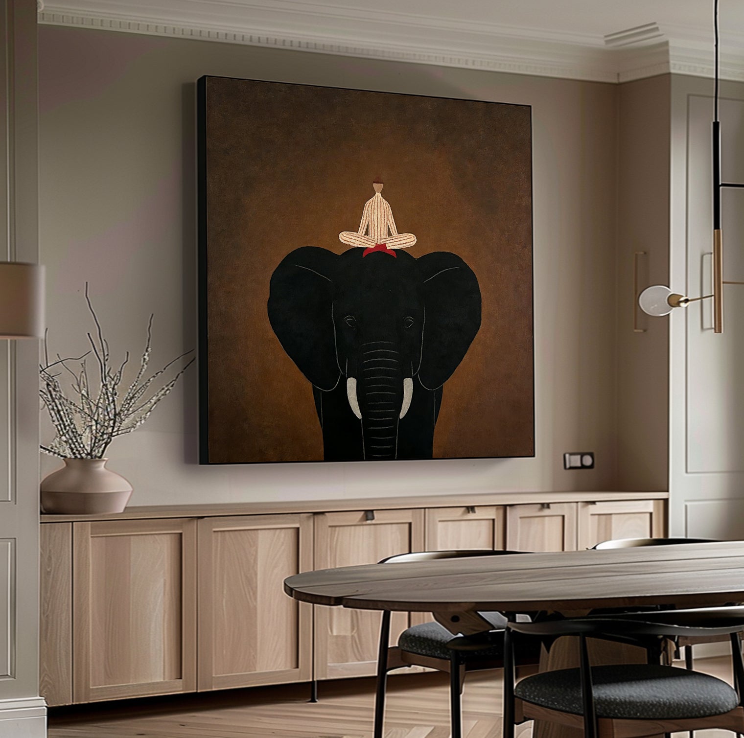 Large Elephant Painting on Canvas.Minimalist Animal Portrait Wall Art