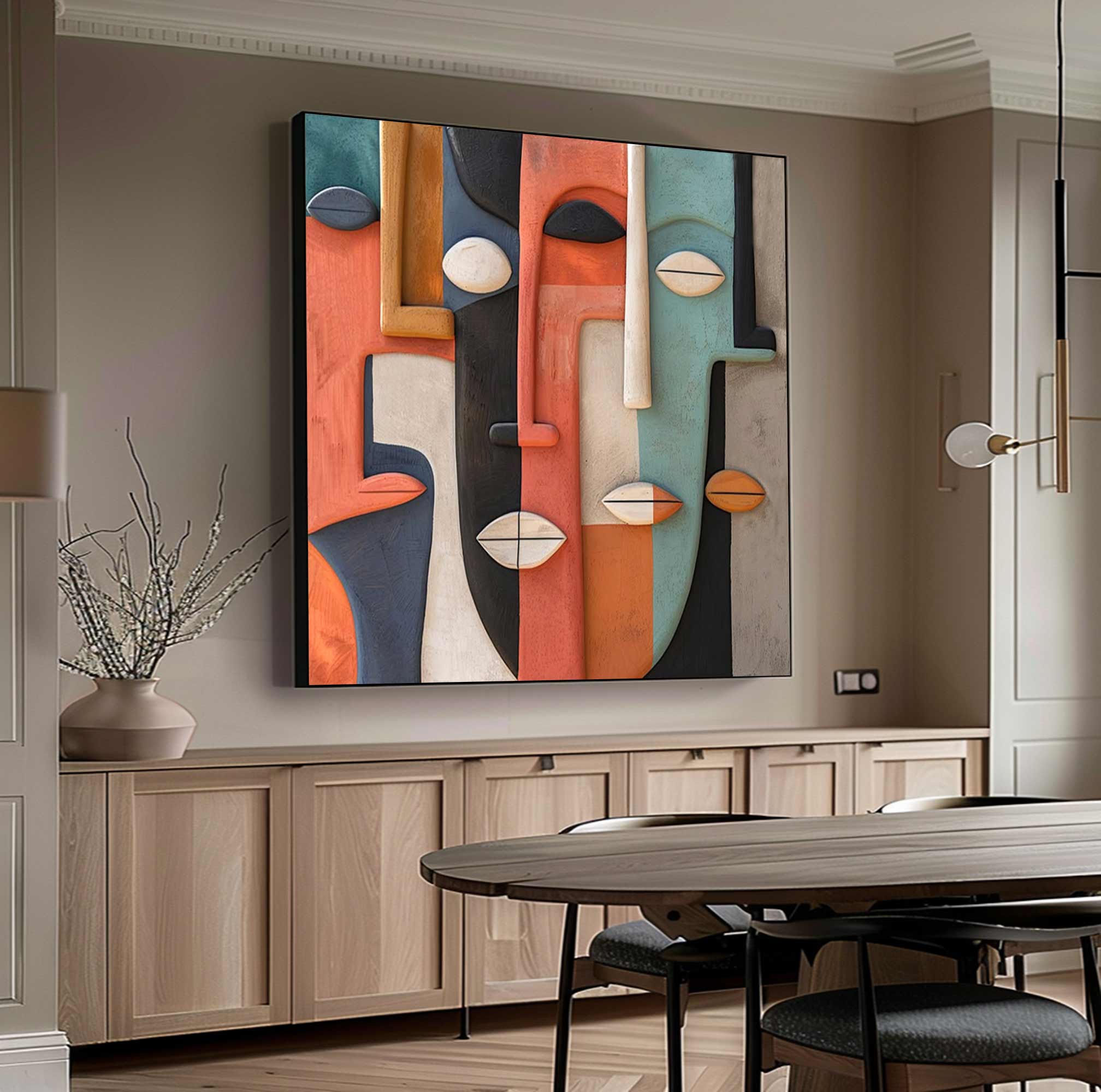 Wood carving wall art Face Sculptured art Painting Face Abstract wall art