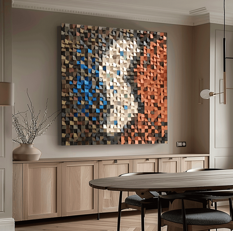 Geometric Wood Art Sculptured art Painting sculpture Textured Wall Decor Wood Block Art