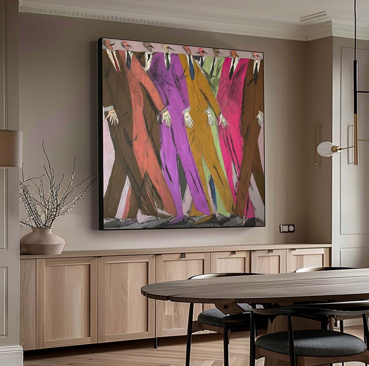 Hand-Painted Colorful Abstract Men Painting - Expressionist Figurative Wall Art for Creative Office