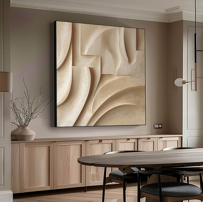 Beige Textured Wall Decor Wood 3D Textured Wall Decor Wood carving wall art