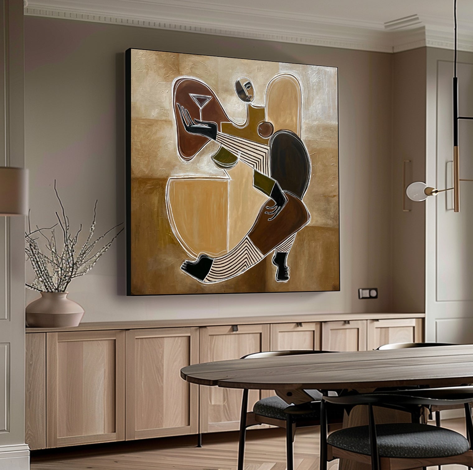 Mid-century Modern abstract Figure Painting Geometric Figure Painting