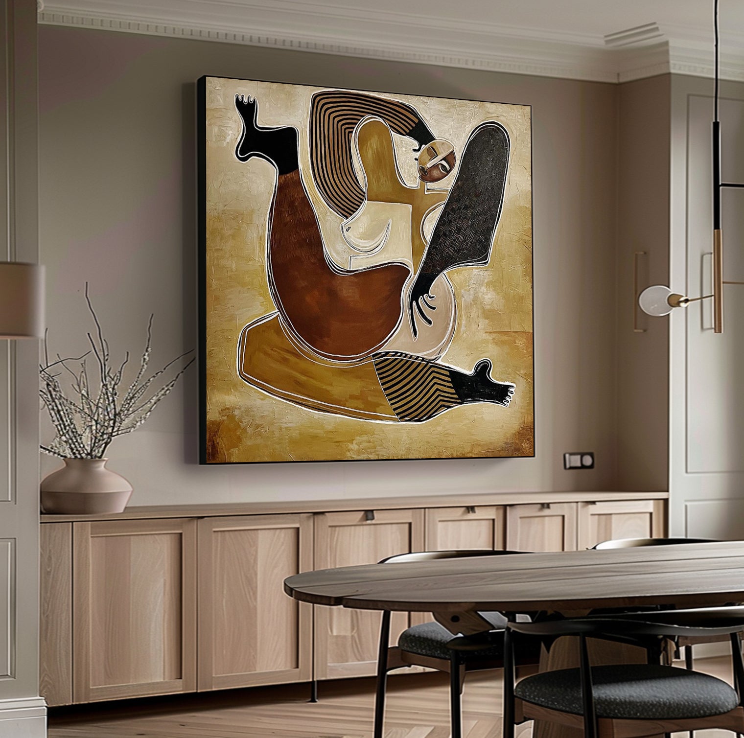 Retro-Style Figure Painting Mid-century Modern Abstract Figure Painting