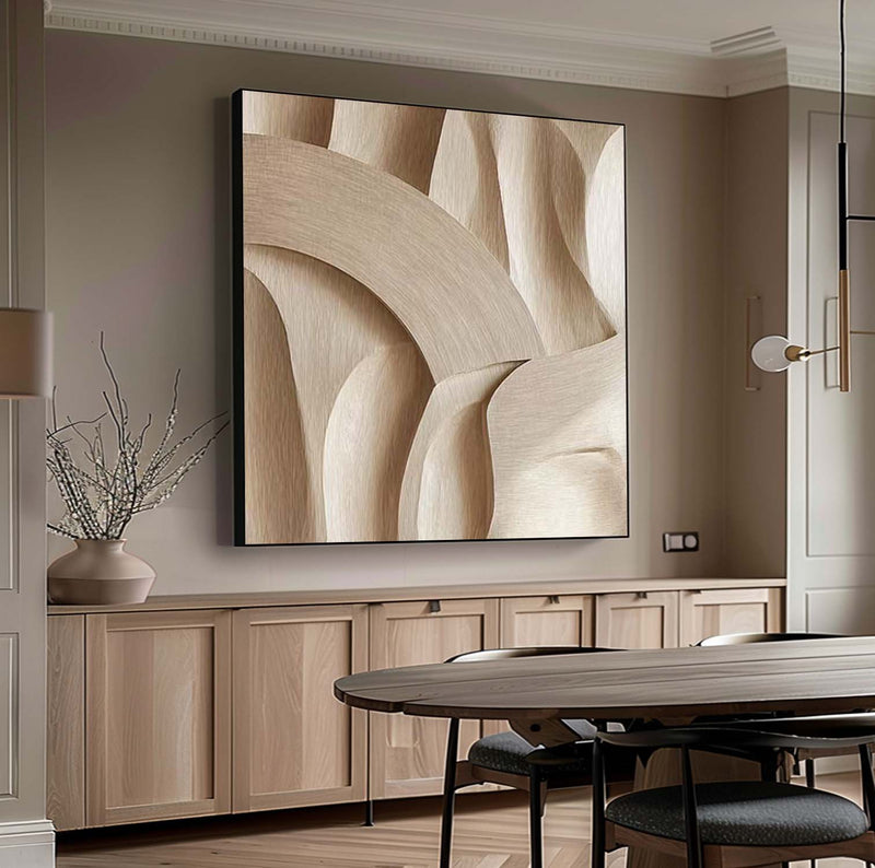 Wood carving wall art 3D Textured Wall Decor Beige Minimalist wall art