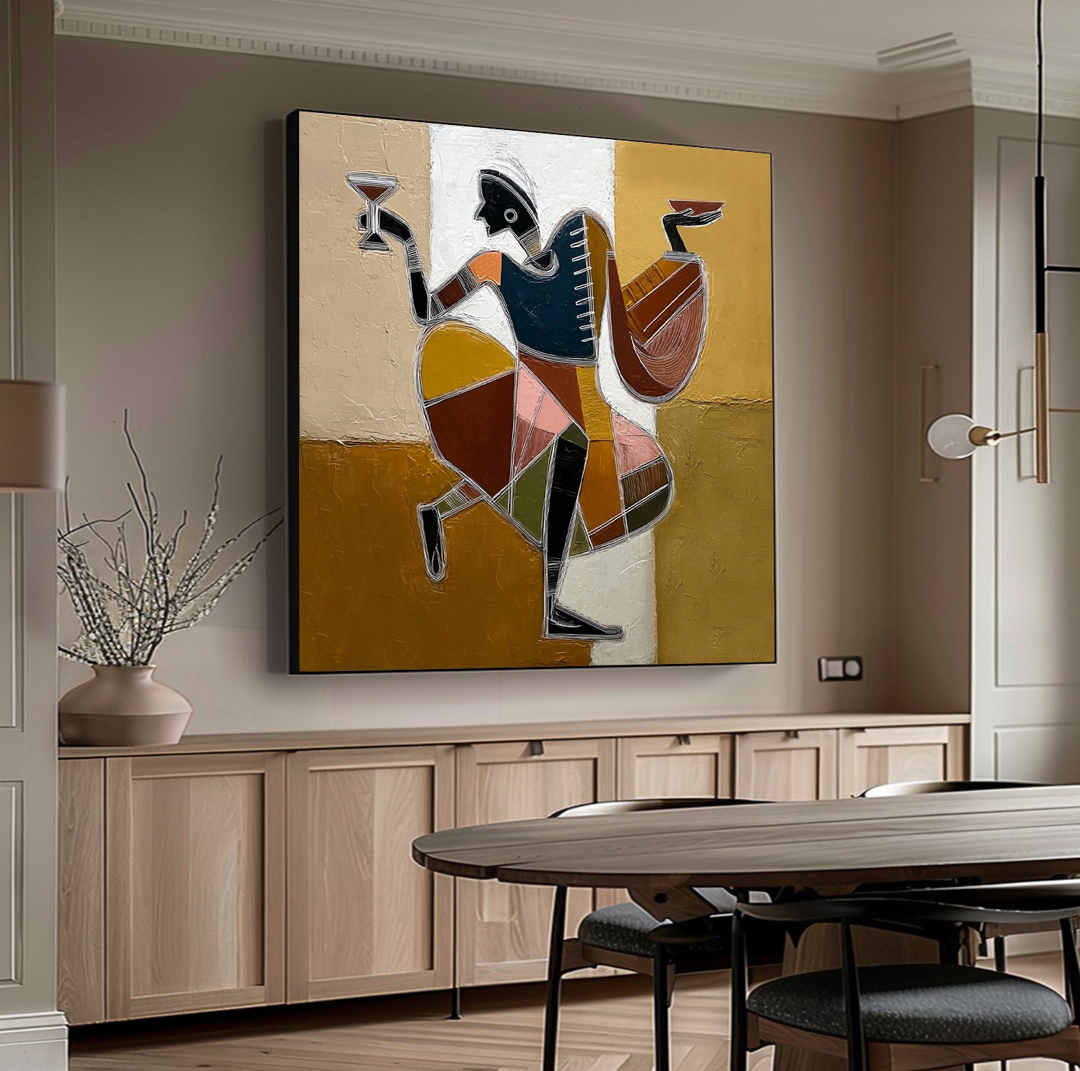 Hand-Painted Geometric Dancer Art | Modern Tribal & Urban Jazz Painting