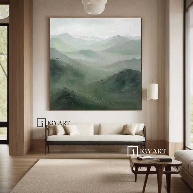 Green Mountains painting Green landscape painting Green Abstract wall art