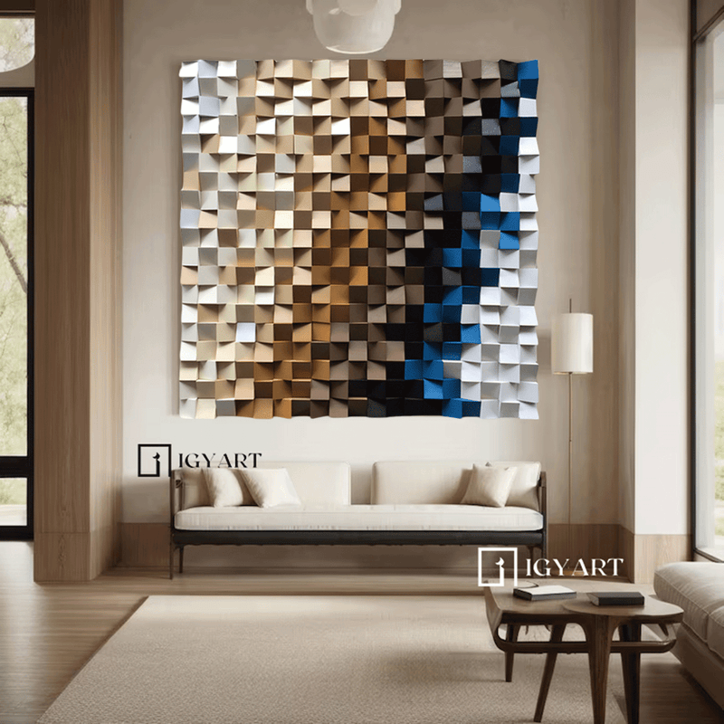 sculpture Textured Wall Decor Wood Block Art Geometric Wood Art Sculptured art Painting