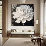 White 3D Texture Flower Painting White Minimalist Floral Painting Boho Living Room Wall Art Daisy Flower Wall Art