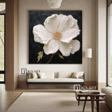 White 3D Texture Flower Painting White Minimalist Floral Painting Boho Living Room Wall Art Daisy Flower Wall Art