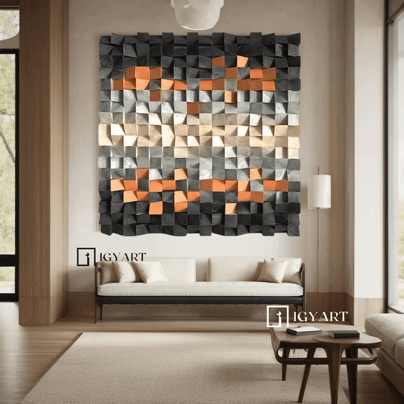 sculpture Textured Wall Decor Wood Block Art Geometric Wood Art Sculptured art Painting