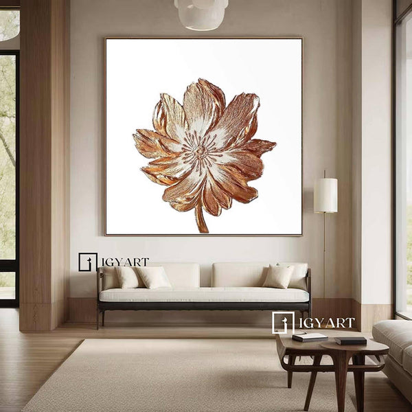 White And Golden Leaf Painting White and gold wall art White and gold Textured abstract Painting