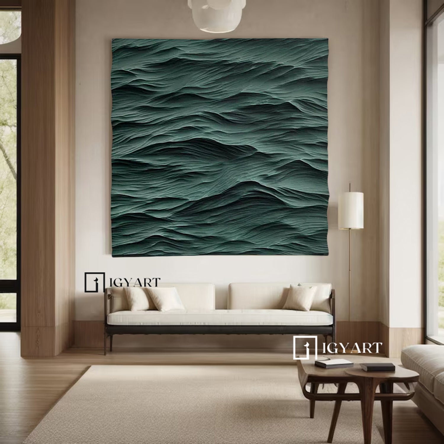 Wood carving wall art Sculptured wall art Green Abstract texture art 