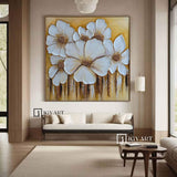 White And Golden Leaf Painting White and gold wall art White and gold Textured abstract Painting