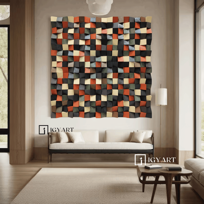 Geometric Wood Art Sculptured art Painting sculpture Textured Wall Decor Wood Block Art