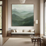 Green Abstract wall art sage green Mountains landscape art Mountain peaks Abstract Painting