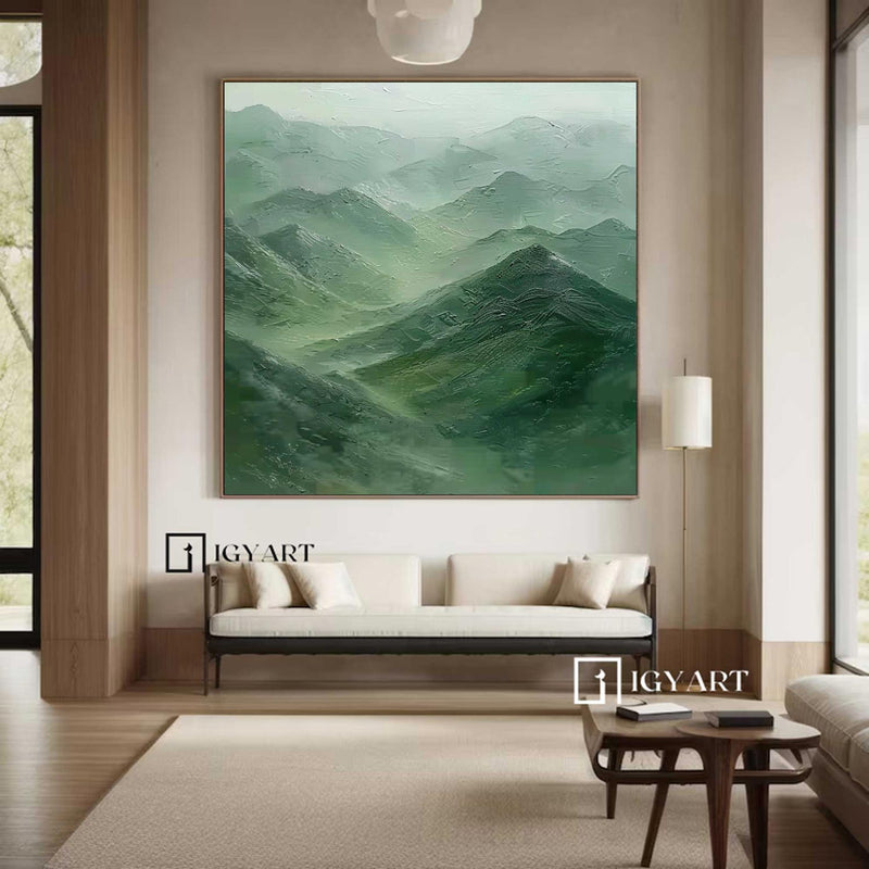 Green mountain painting Large Green mountain Abstract Painting Green landscape painting