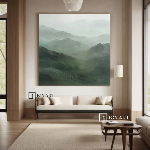 Green Abstract wall art sage green Mountains landscape art Mountain peaks Abstract Painting