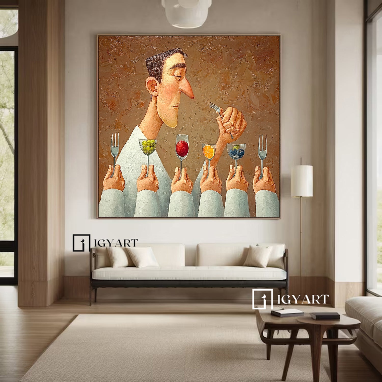 Humorous Kitchen Wall Painting, Modern Dining Room Art , Large Wall Decor for Foodie Gift.