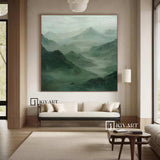 Green Abstract wall art sage green Mountains landscape art Mountain peaks Abstract Painting